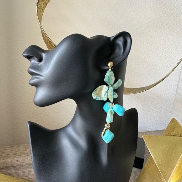 Turquoise and Gold Shell Dangle A1246 - Picture 4 of 4